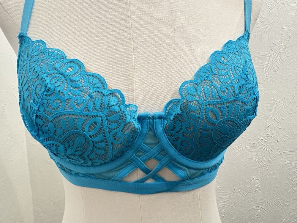 Adored by Adore Me Dakota Bra Longline Underwire Teal Lace Women’s 36C